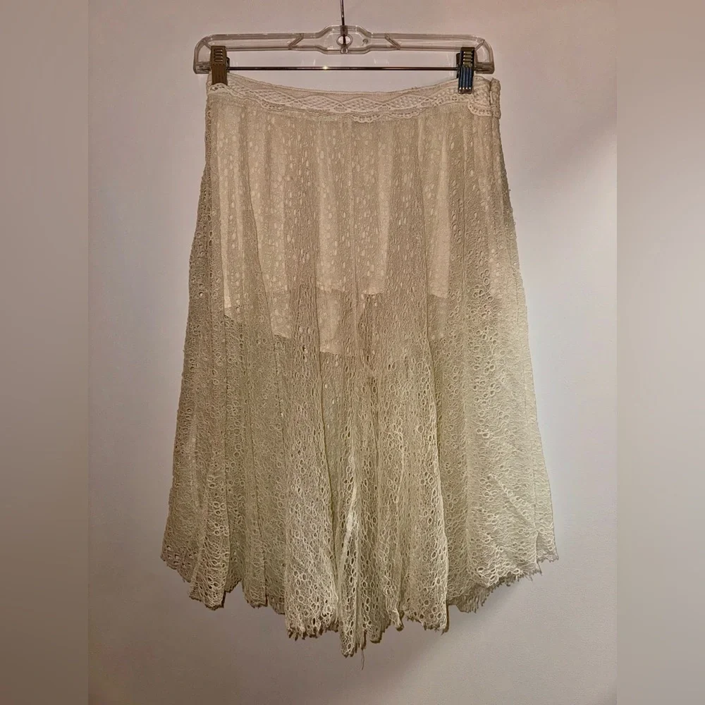 Free People Cream Lace High Waist Hot Shorts Sheer Skirt Size 4 Culottes - Picture 5 of 8